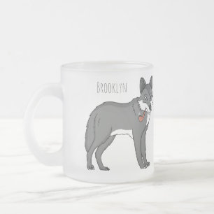 Grauwolf mit Pipe-Cartoon-Abbildung Mattglastasse