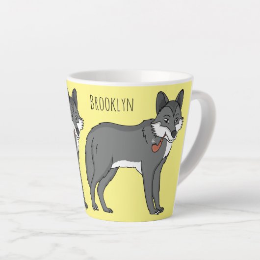 Grauwolf mit Pipe-Cartoon-Abbildung Milchtasse (Rechte Ecke)