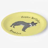 Grauwolf mit Pipe-Cartoon-Abbildung Pappteller (Schrägansicht)