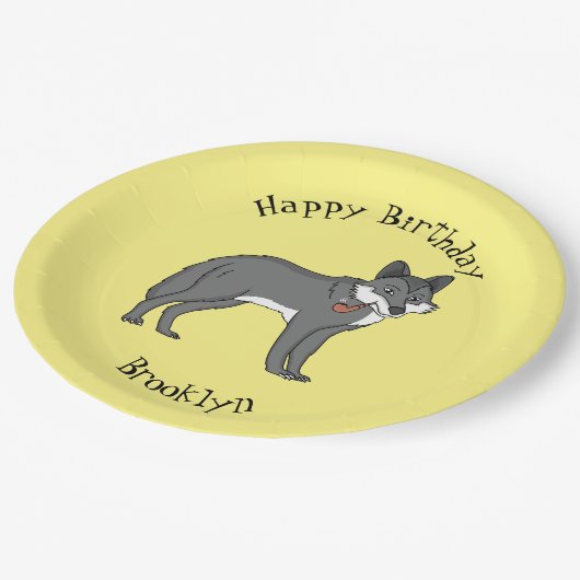 Grauwolf mit Pipe-Cartoon-Abbildung Pappteller (Schrägansicht)