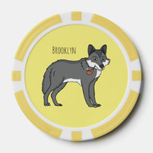 Grauwolf mit Pipe-Cartoon-Abbildung Pokerchips