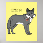 Grauwolf mit Pipe-Cartoon-Abbildung Poster (Vorne)
