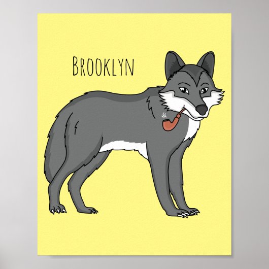 Grauwolf mit Pipe-Cartoon-Abbildung Poster (Vorne)