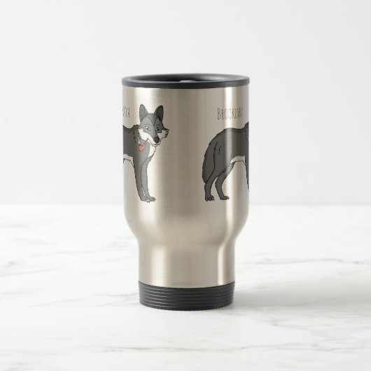 Grauwolf mit Pipe-Cartoon-Abbildung Reisebecher (Mittel)