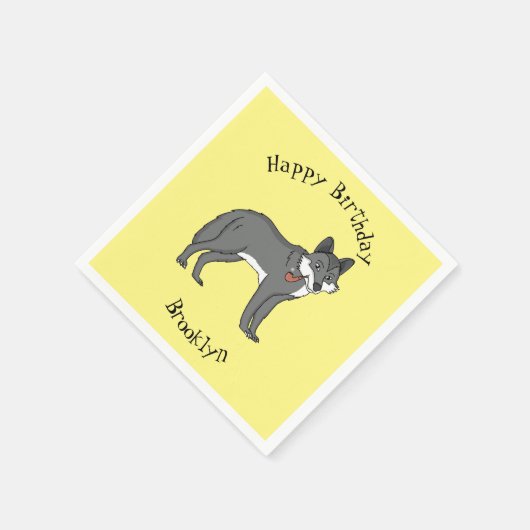 Grauwolf mit Pipe-Cartoon-Abbildung Serviette (Ecke)