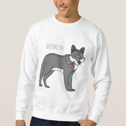 Grauwolf mit Pipe-Cartoon-Abbildung Sweatshirt (Vorderseite)