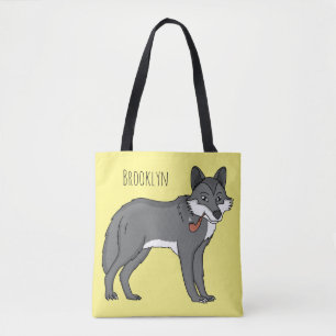 Grauwolf mit Pipe-Cartoon-Abbildung Tasche