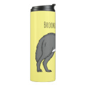 Grauwolf mit Pipe-Cartoon-Abbildung Thermosbecher (Nach links gedreht)
