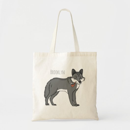 Grauwolf mit Pipe-Cartoon-Abbildung Tragetasche (Vorne)