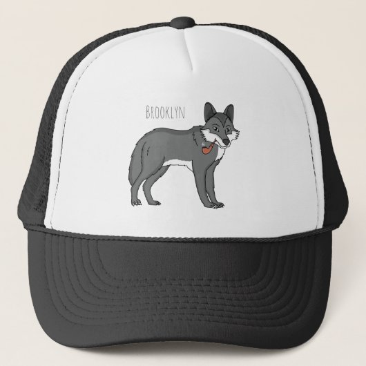Grauwolf mit Pipe-Cartoon-Abbildung Truckerkappe (Vorderseite)