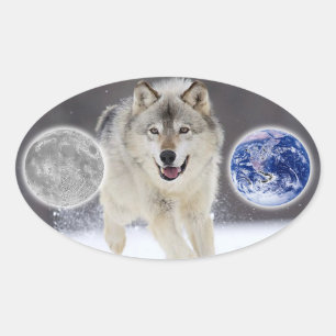 Grauwolf Ovaler Aufkleber