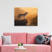 Grauwolf stehend auf einem Felsen im Wald Leinwanddruck (Insitu (Wohnzimmer))