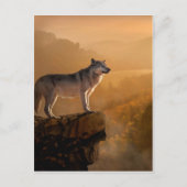 Grauwolf stehend auf einem Felsen im Wald Postkarte (Vorderseite)