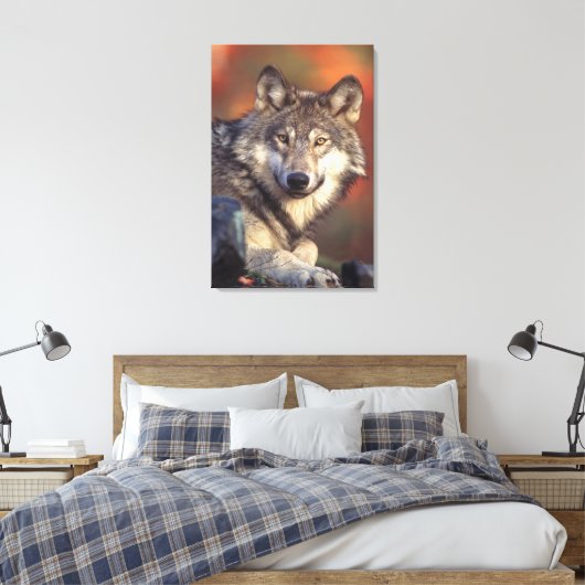 Grauwolf umarmt leinwanddruck (Insitu (Schlafzimmer))