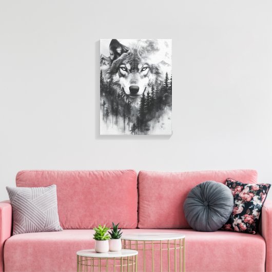 Grauwolf umarmt leinwanddruck (Insitu (Wohnzimmer))