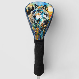 Grauwolf und Wildblumen Golf Headcover