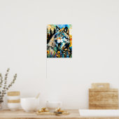 Grauwolf und Wildblumen Poster (Küche)