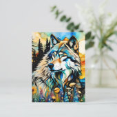 Grauwolf und Wildblumen Postkarte (Stehend Vorderseite)