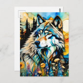 Grauwolf und Wildblumen Postkarte (Vorne/Hinten)
