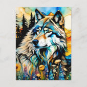 Grauwolf und Wildblumen Postkarte (Vorderseite)