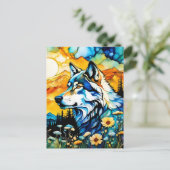 Grauwolf und Wildblumen Postkarte (Stehend Vorderseite)