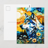 Grauwolf und Wildblumen Postkarte (Vorne/Hinten)