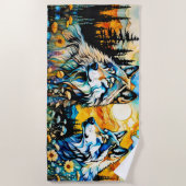 Grauwolf und Wildblumen Strandtuch (Vorderseite)