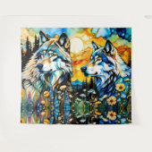 Grauwolf und Wildblumen Wandteppich (Vorderseite (Horizontal))