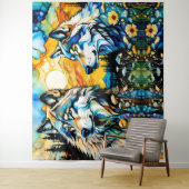 Grauwolf und Wildblumen Wandteppich (Beispiel)