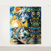 Grauwolf und Wildblumen Wandteppich (Vorderseite)
