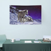 Grauwölfe im Winterschnee in der Nacht Banner (Messeveranstaltung)
