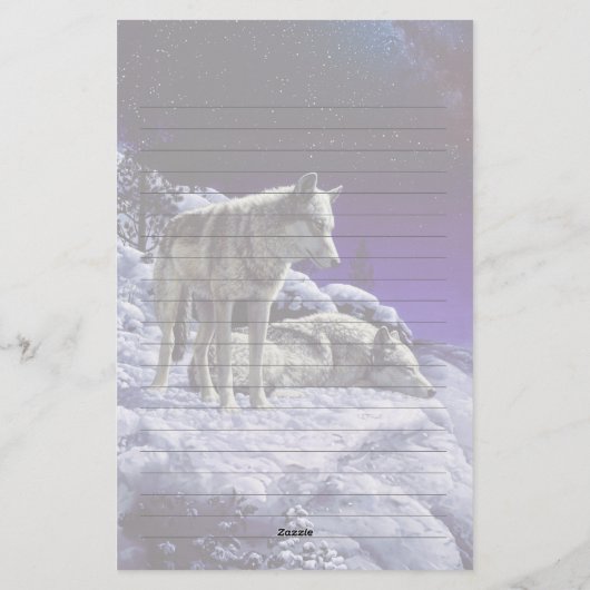 Grauwölfe im Winterschnee in der Nacht Briefpapier (Rückseite)