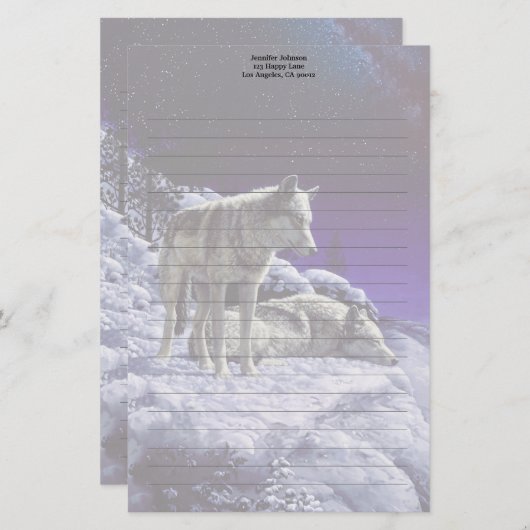 Grauwölfe im Winterschnee in der Nacht Briefpapier (Vorne/Hinten)