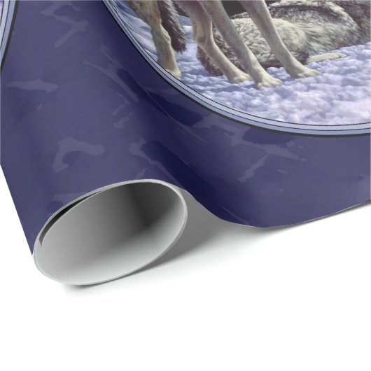 Grauwölfe im Winterschnee in der Nacht Geschenkpapier (Rolleneckpunkt)