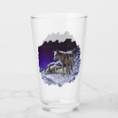 Grauwölfe im Winterschnee in der Nacht Glas (Rückseite)