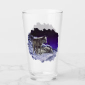Grauwölfe im Winterschnee in der Nacht Glas (Vorderseite)