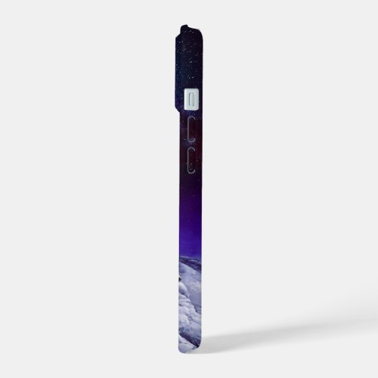 Grauwölfe im Winterschnee in der Nacht iPhone 15 Hülle (Linke Seite)