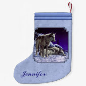 Grauwölfe im Winterschnee in der Nacht Kleiner Weihnachtsstrumpf (Rückseite)