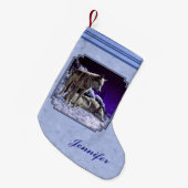 Grauwölfe im Winterschnee in der Nacht Kleiner Weihnachtsstrumpf (Vorderansicht (hängend))