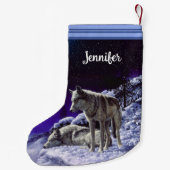 Grauwölfe im Winterschnee in der Nacht Kleiner Weihnachtsstrumpf (Rückseite)
