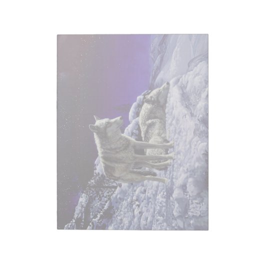 Grauwölfe im Winterschnee in der Nacht Notizblock (Rotiert)