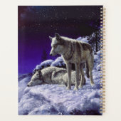 Grauwölfe im Winterschnee in der Nacht Planer (Rückseite)