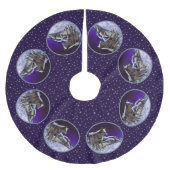 Grauwölfe im Winterschnee in der Nacht Polyester Weihnachtsbaumdecke (Vorderseite)