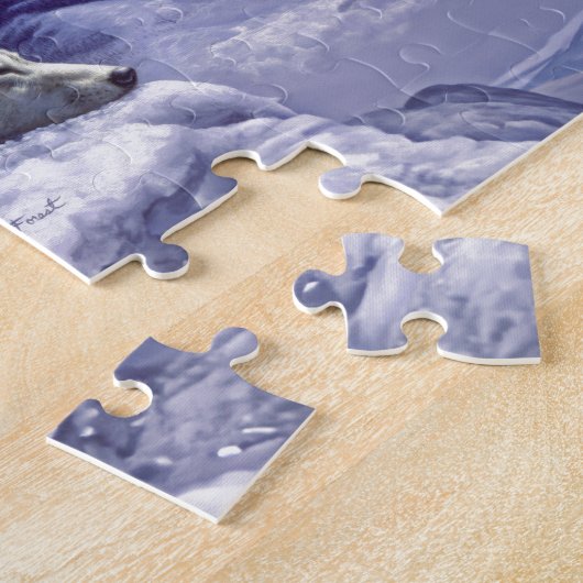 Grauwölfe im Winterschnee in der Nacht Puzzle (Seite)