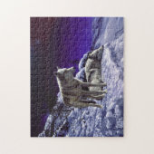 Grauwölfe im Winterschnee in der Nacht Puzzle (Vertikal)
