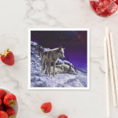 Grauwölfe im Winterschnee in der Nacht Serviette (Beispiel)