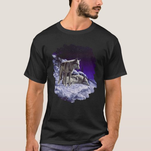 Grauwölfe im Winterschnee in der Nacht T-Shirt (Vorderseite)
