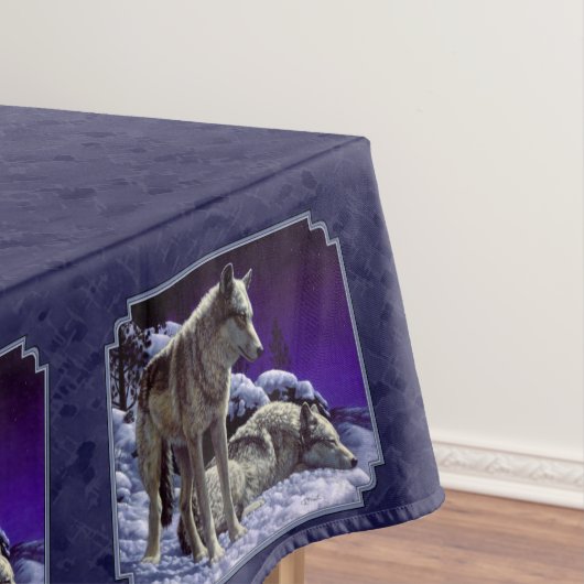 Grauwölfe im Winterschnee in der Nacht Tischdecke (Beispiel)