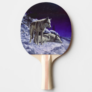 Grauwölfe im Winterschnee in der Nacht Tischtennis Schläger