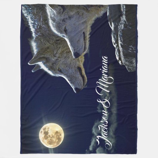 Grauwölfe unter Vollmond Fleecedecke (Vorderseite)